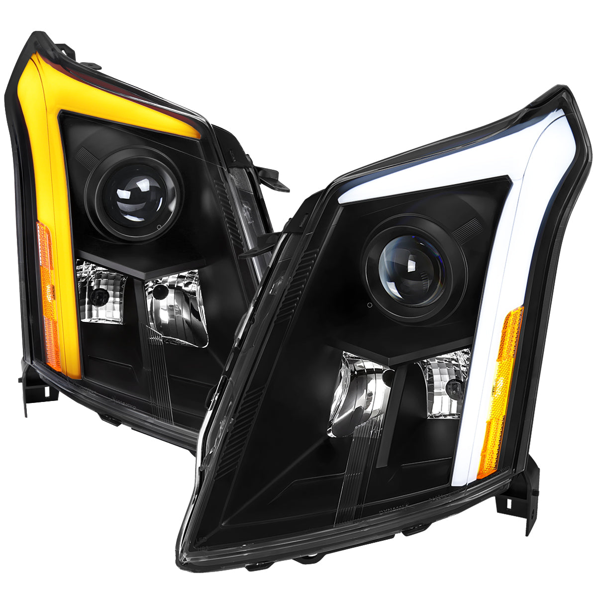 Spec-D 2010-2016 Cadillac SRX Projector w/ Switchback Sequential Turn Signal LED Bar Black Headlights