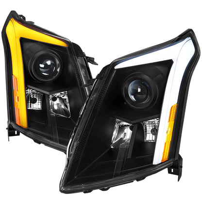 Spec-D 2010-2016 Cadillac SRX Projector w/ Switchback Sequential Turn Signal LED Bar Black Headlights