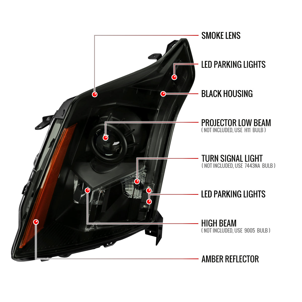 Spec-D Cadillac SRX 12 black headlights