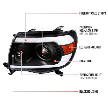 Spec-D 2005-2011 Toyota Tacoma LED Bar Projector Black Headlights