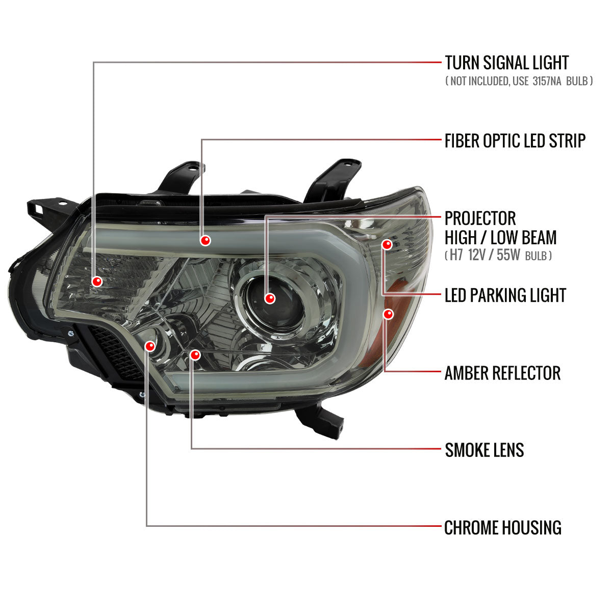 Spec-D Tacoma C-Bar LED 14 Chrome smoked headlights