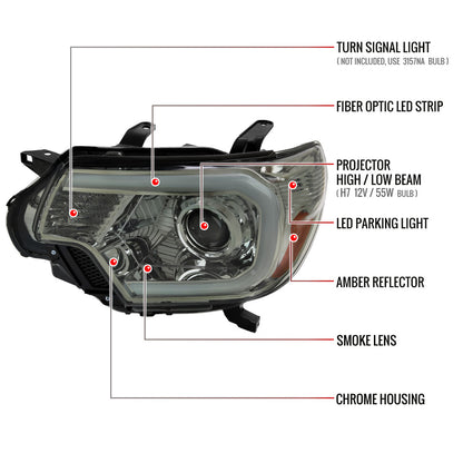 Spec-D Tacoma C-Bar LED 14 Chrome smoked headlights