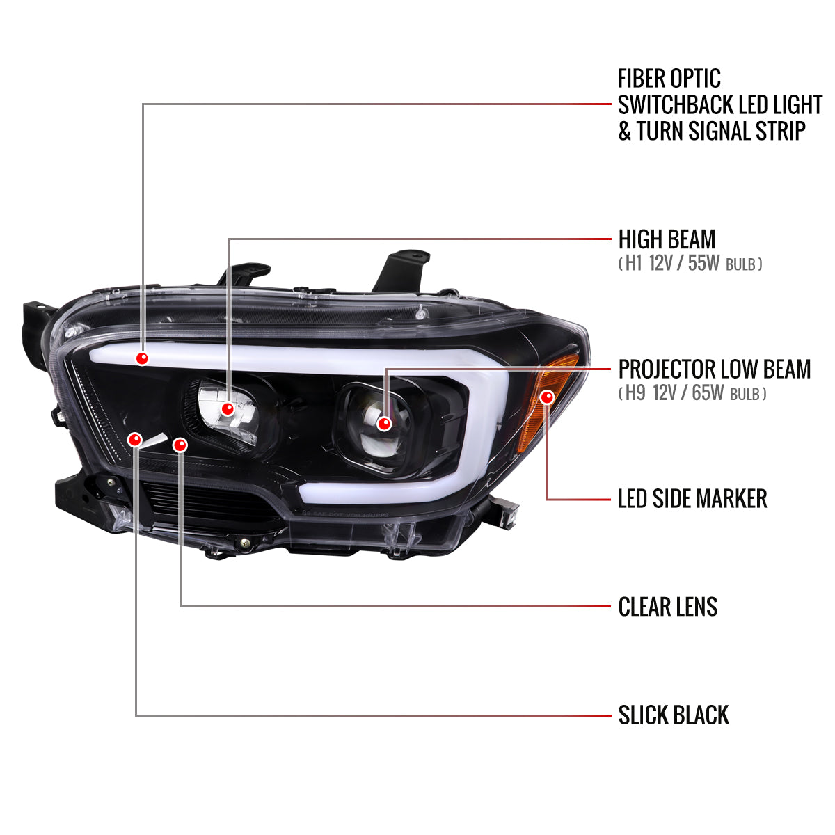 Spec-D Tacoma GL 18 black headlights