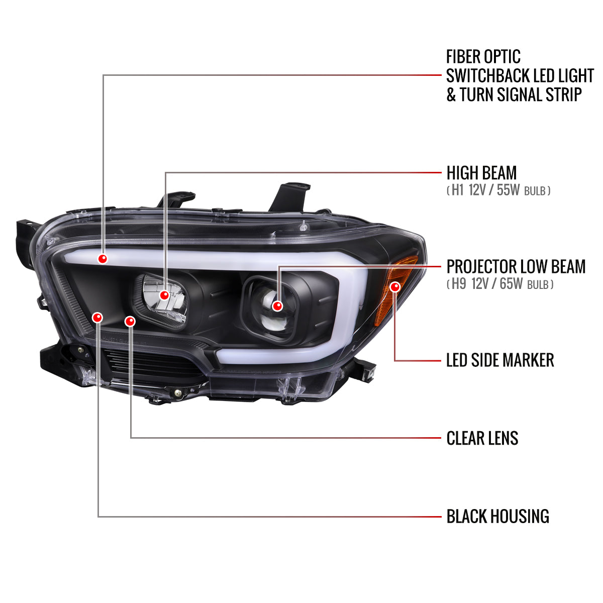 Spec-D Tacoma 18 black headlights