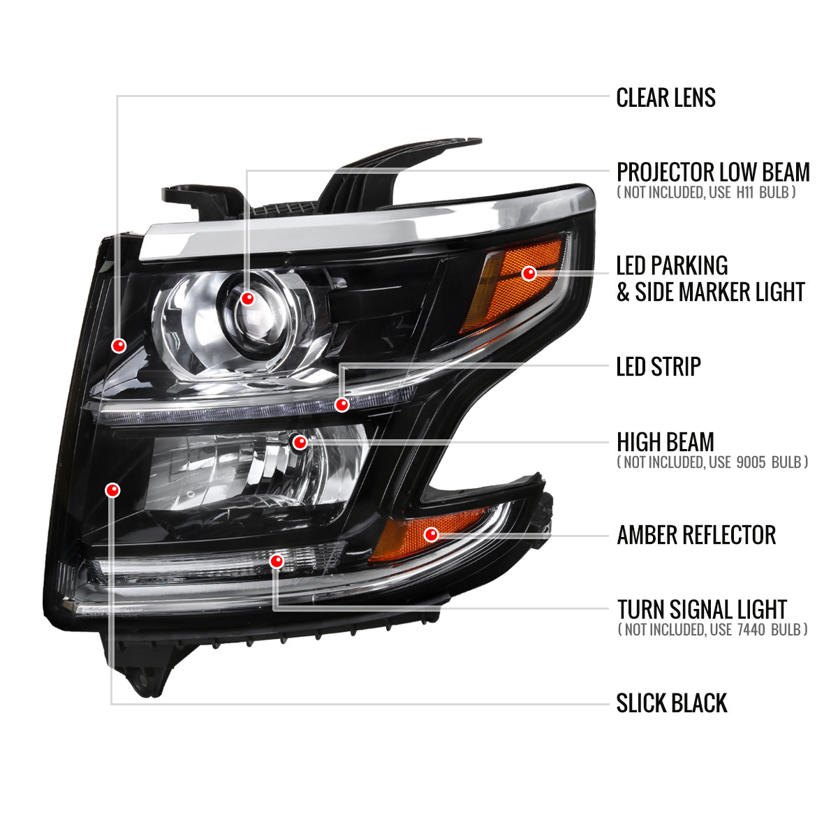 Spec-D Tahoe Suburban 3500HD DS 17 black headlights