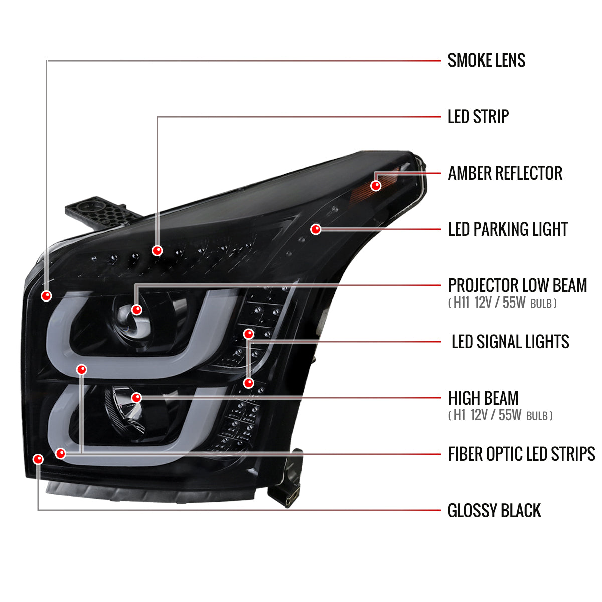 Spec-D GMC Yukon XL 17 black LED Projector Headlight 