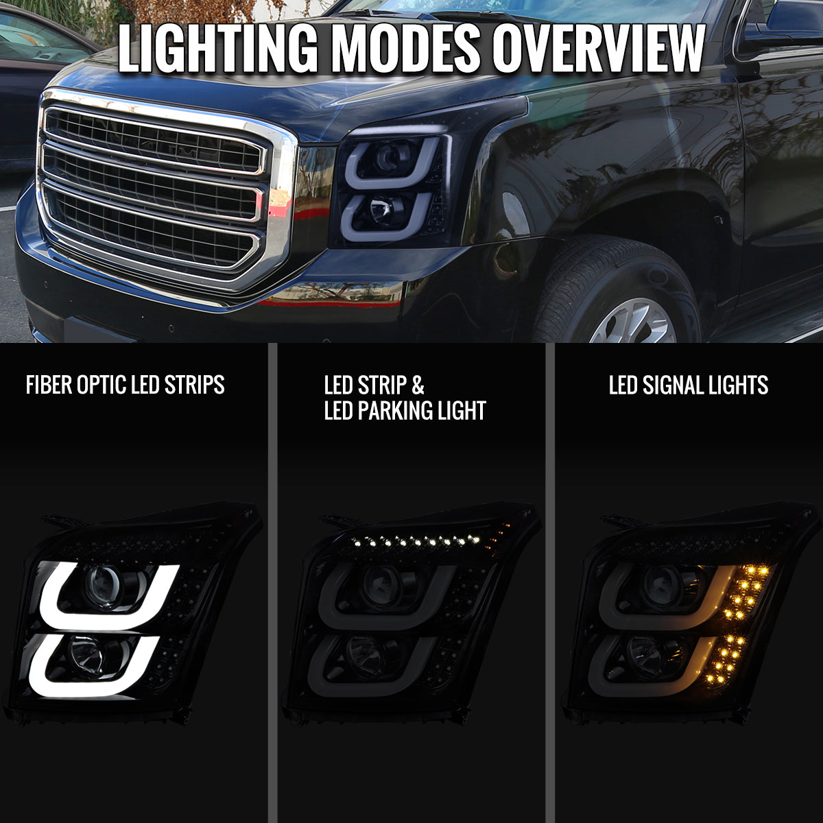 18 GMC Yukon XL Spec-D black LED Projector lighting upgrade