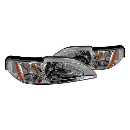 junyan Spec-D 94-98 Ford Mustang Chrome W Amber Reflector Headlight With Corner 2lclh-mst94-tm