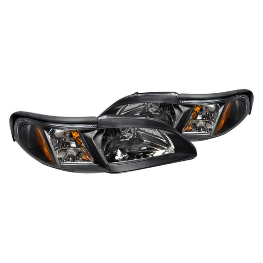 junyan Spec-D 94-98 Ford Mustang Blk W Amber Reflector Headlight With Corner 2lclh-mst94jm-tm