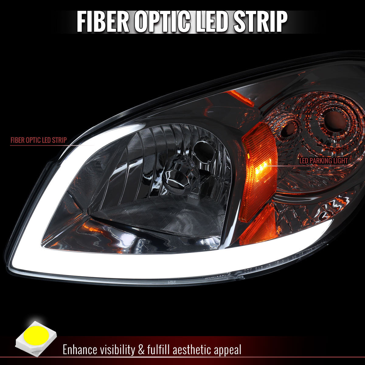 Spec-D 2006-2009 Chevy Cobalt Euro Headlights Chrome Housing Clear Lens LED Tube