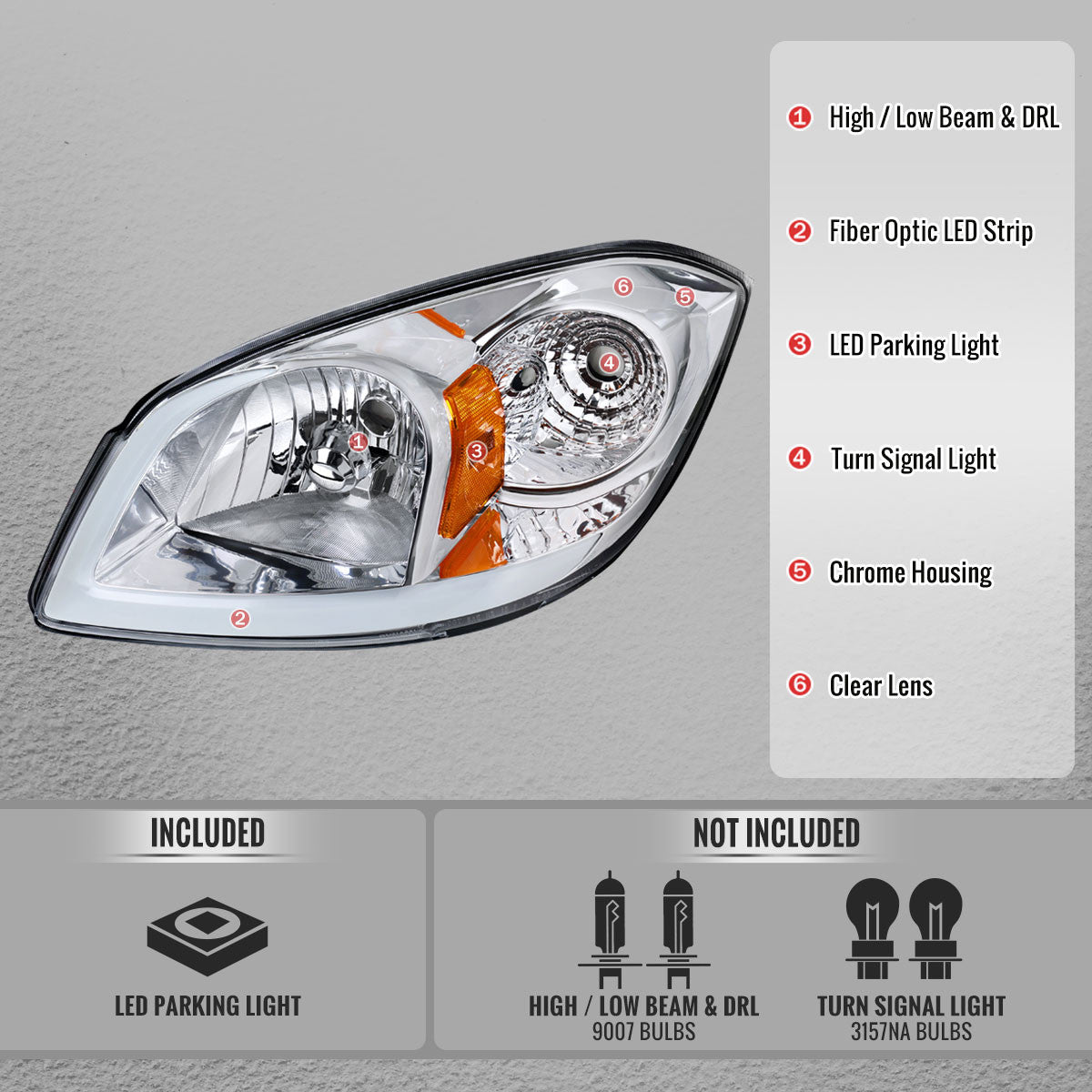 Spec-D Chevy Cobalt 2005-2010 headlight pair chrome housing clear lens