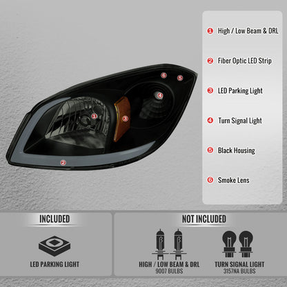 Spec-D Chevy Cobalt 2007-2010 headlight pair black housing smoked lens