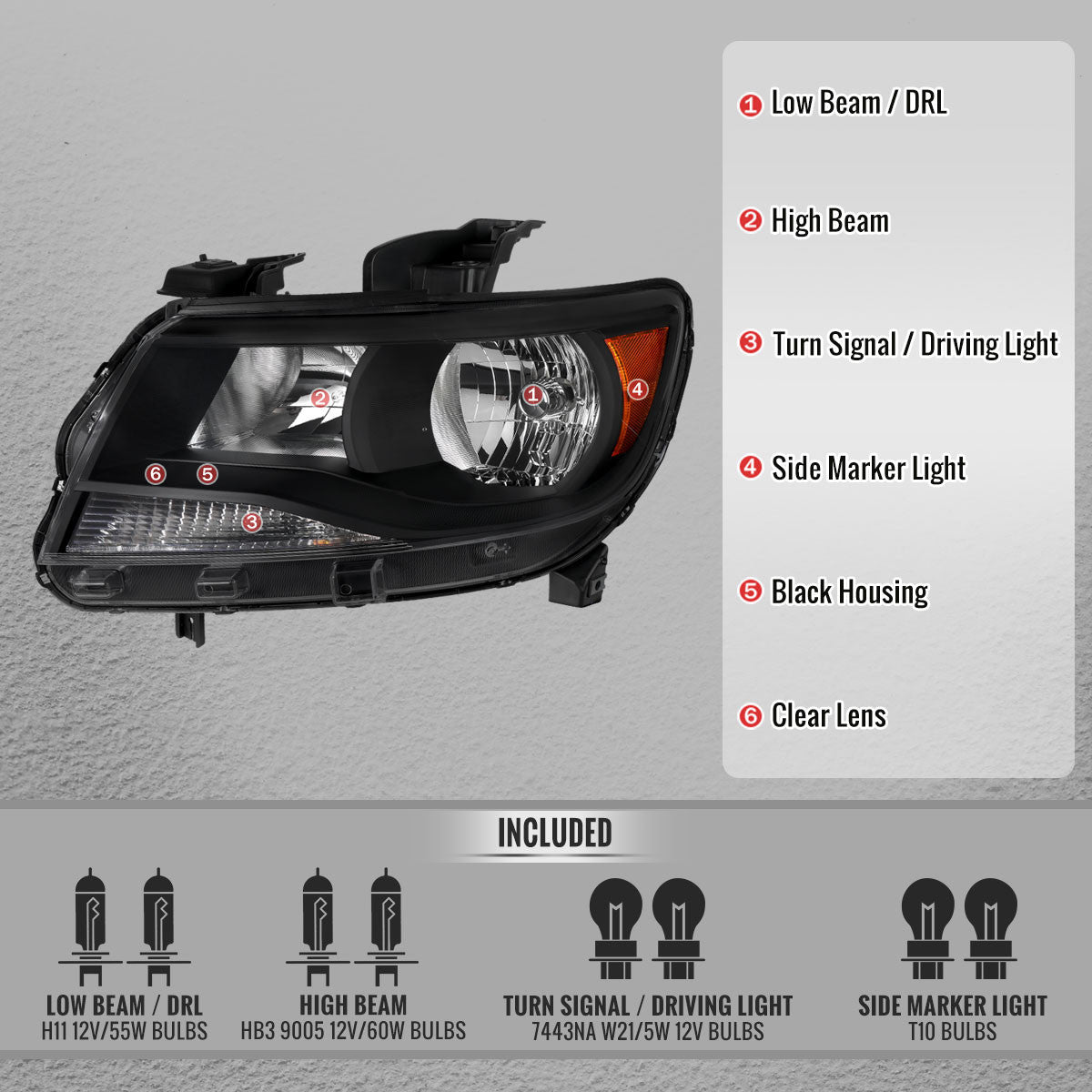 Chevy Colorado factory style headlights matte black clear lens