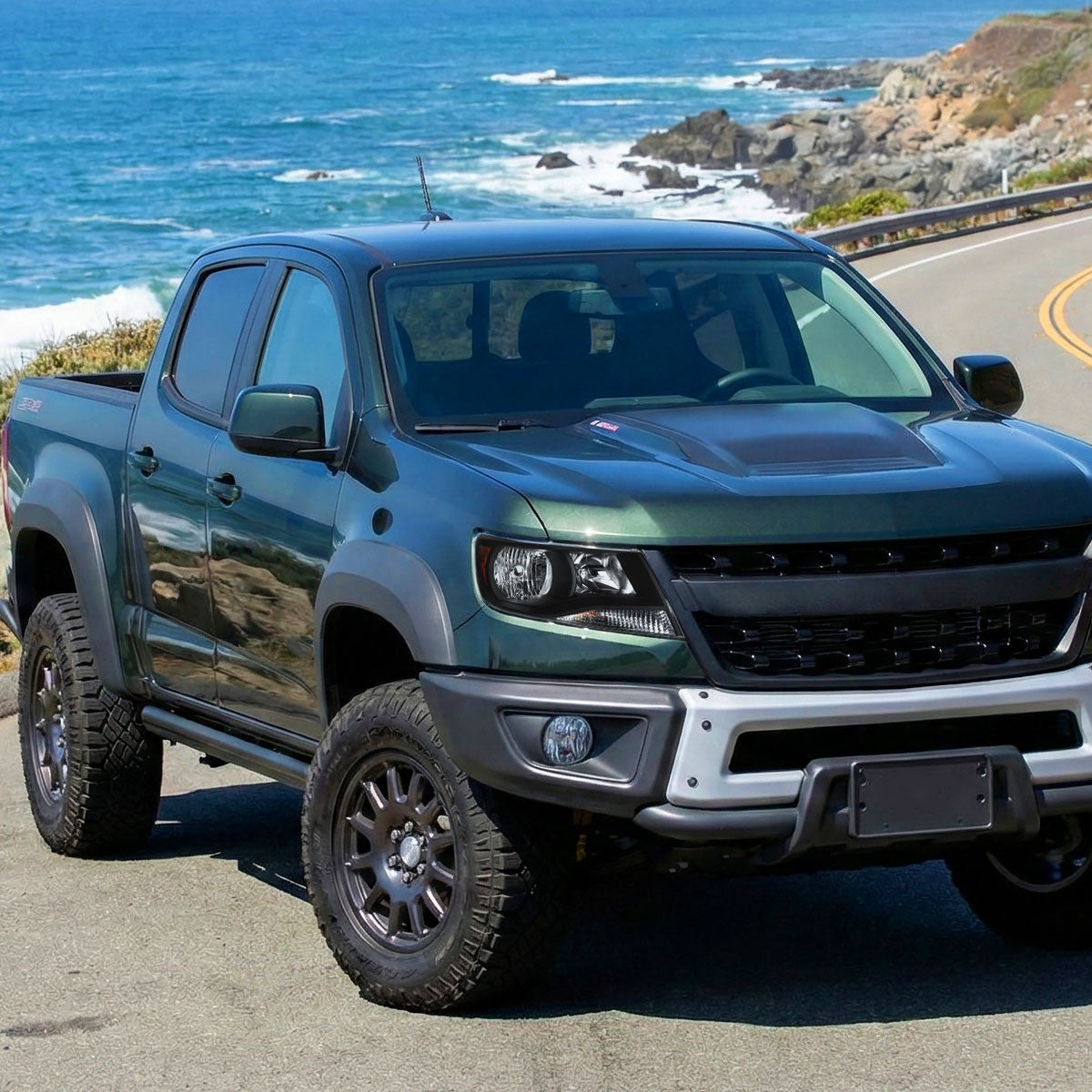 Colorado projector style headlights matte black clear lens pair