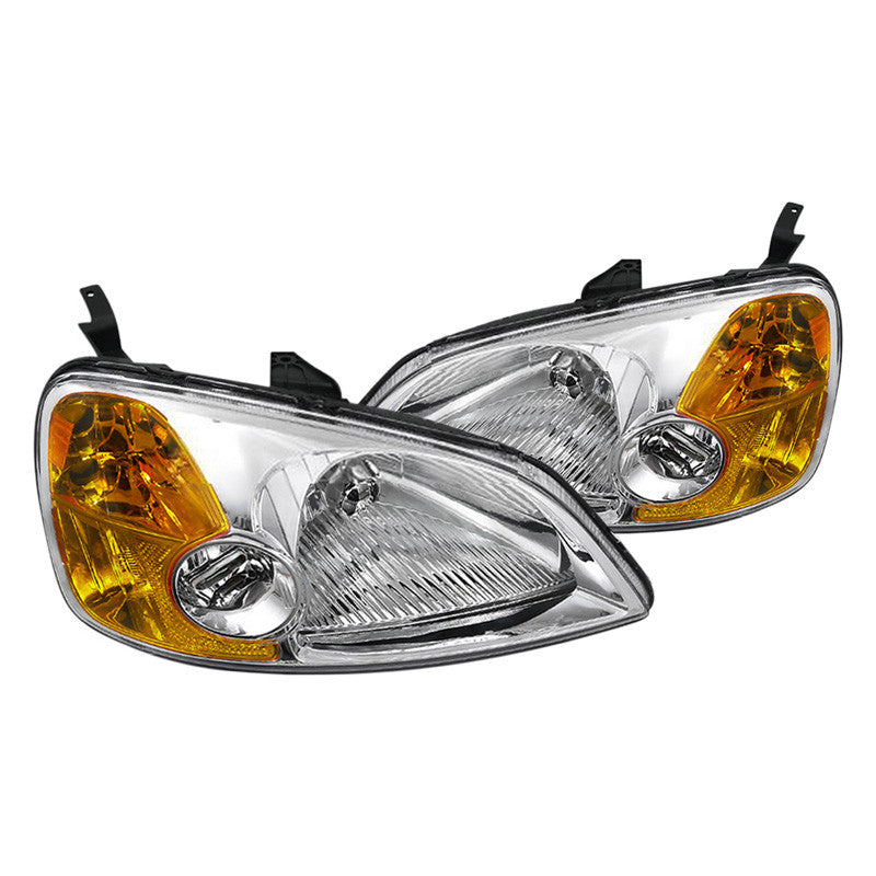 junyan Spec-D 01-03 Honda Civic Jdm Chrome W Amber Reflector Headlights 2lh-cv01-rs