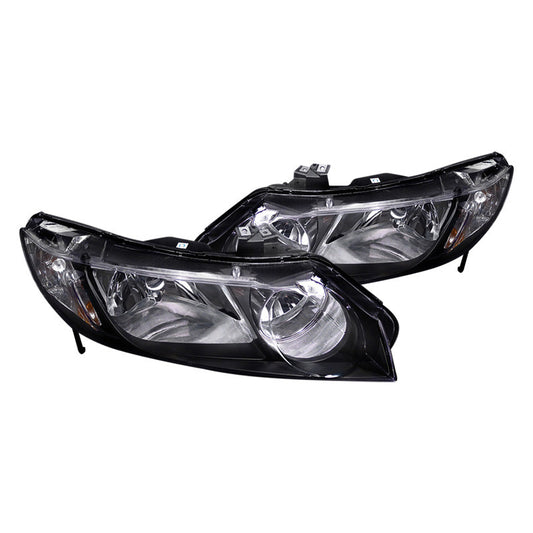 junyan Spec-D 06-11 Honda Civic 4Dr Black W Amber Reflector Headlights 2lh-cv064jm-rs