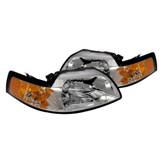 junyan Spec-D 99-04 Ford Mustang Chrome W Amber Reflector Headlights 2lh-mst99-rs