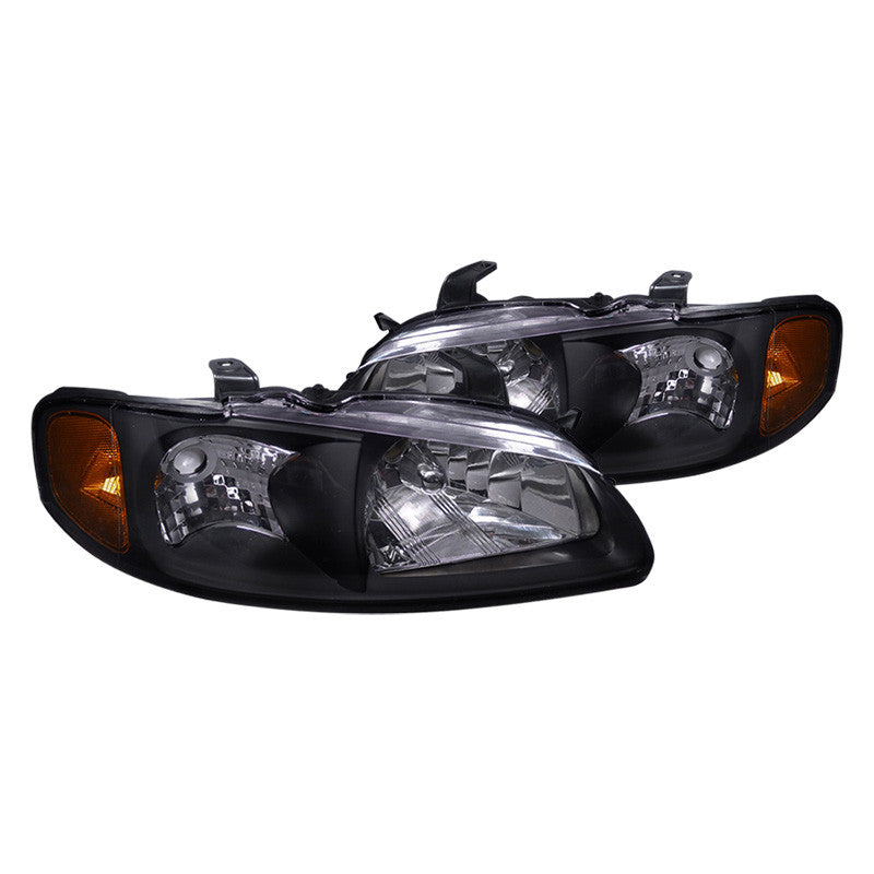 JDM Style Headlights For 2000-2003 Nissan Sentra - Black Housing With Amber Reflectors, Pair