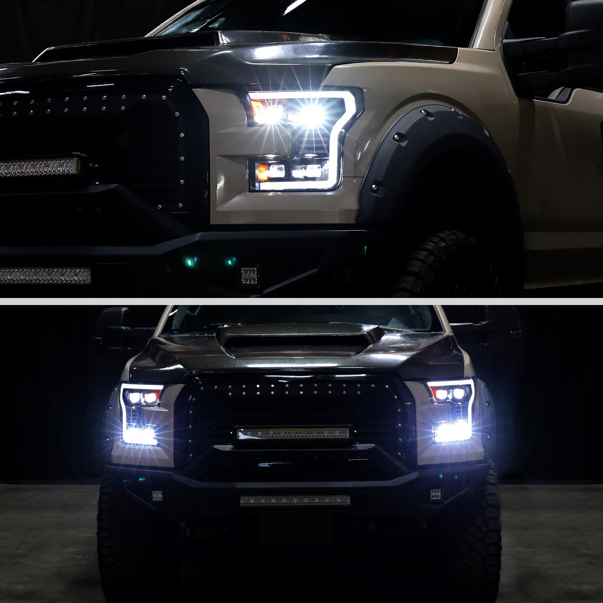 Ford F-150 2015-2017 Spec-D Smoked Projector Headlights LED DRL