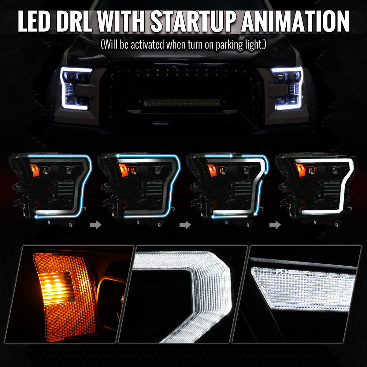 2015-2017 F-150 Matte Black Smoked Headlights Switchback Sequential Spec-D