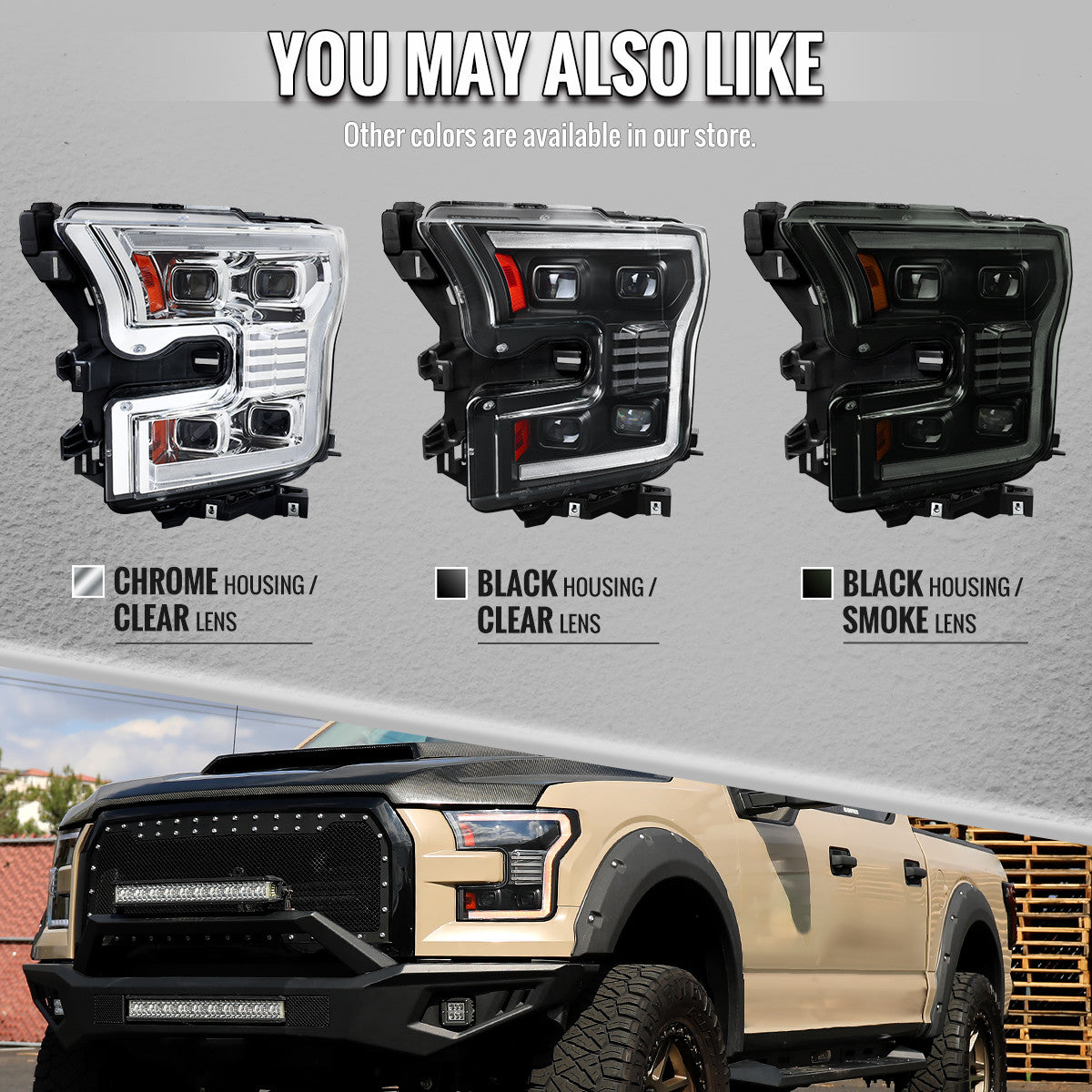 Spec-D Smoked Projector Headlights For 2015-2017 F-150 Sequential LED
