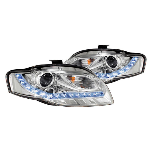 junyan Spec-D 06-08 Audi A4 R8 Proj Chrome W LED Bar Headlights 2lhp-a406-8-tm