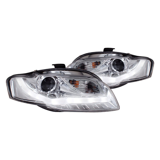 junyan Spec-D 06-08 Audi A4 R8 Proj V2 Chrome W LED Bar Headlights 2lhp-a406-8v2-tm