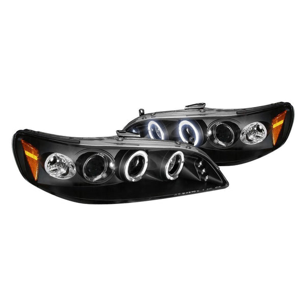 Spec-D Tuning LED Projector Headlights – Black Housing, Dual Halo Rings, For 2003-2007 Honda Accord