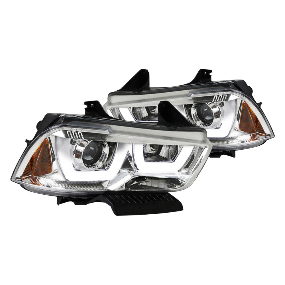 junyan Spec-D 11-14 Dodge Charger Chrome Projector U Shape Halo Headlights 2lhp-chg11-tm