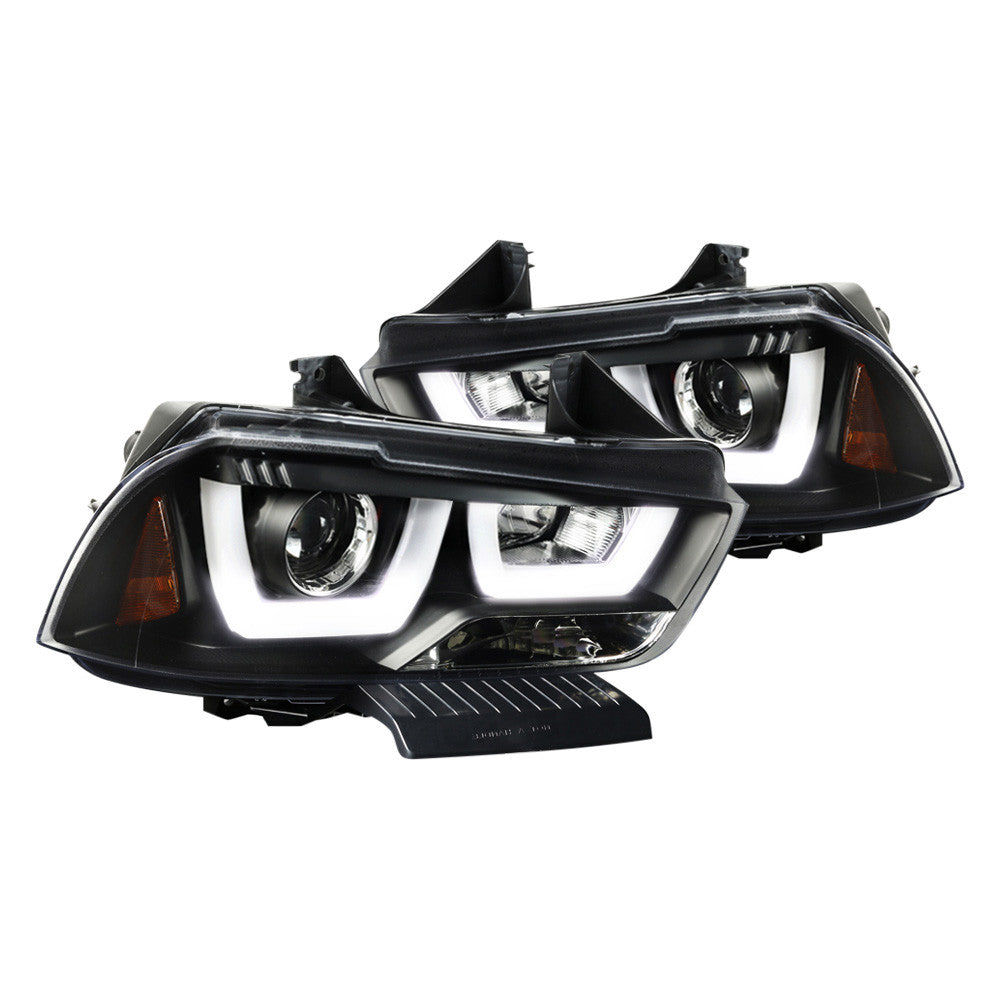 Spec-D 11-14 Dodge Charger Black Projector U Shape Halo Headlights 2lhp-chg11jm-tm