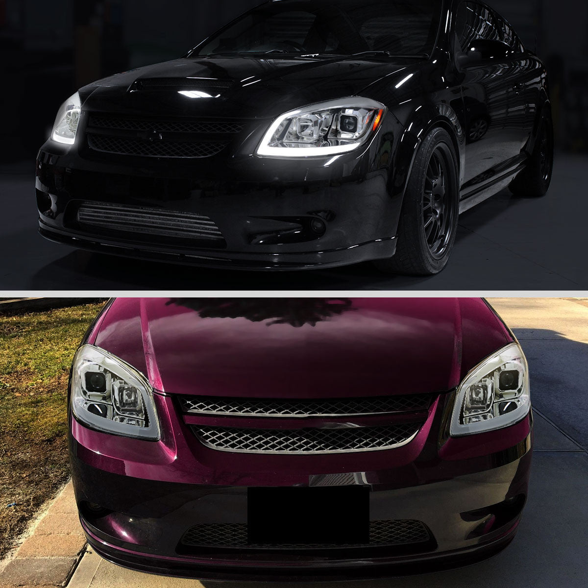 Spec-D projector headlights for Cobalt 2005-2010 chrome clear with DRL strip