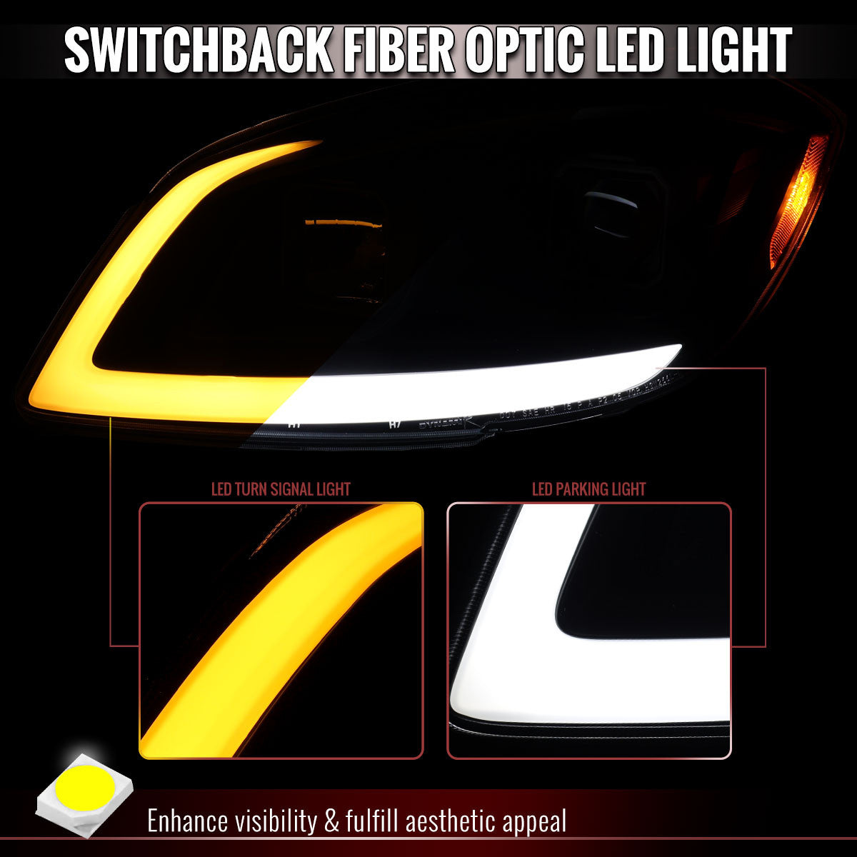 Spec-D 2005-2009 Chevy Cobalt Projector Headlights Black Smoked Switchback DRL