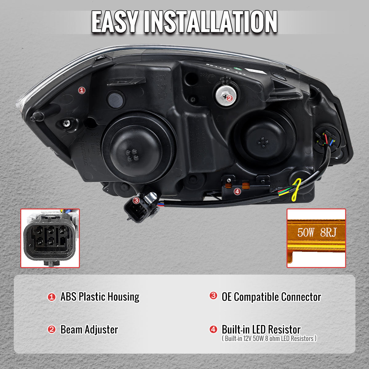 Replacement black smoked projector headlights for 2005-2010 Cobalt Spec-D DRL