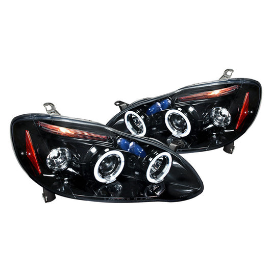 junyan Spec-D 03-08 Corolla Dual Halo Proj. Glossy Blk W Smk Lens Headlights 2lhp-cor03g-tm