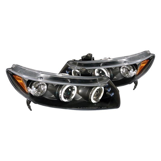 junyan Spec-D 06-11 Honda Civic 2dr Halo Projector HeadLights -Black