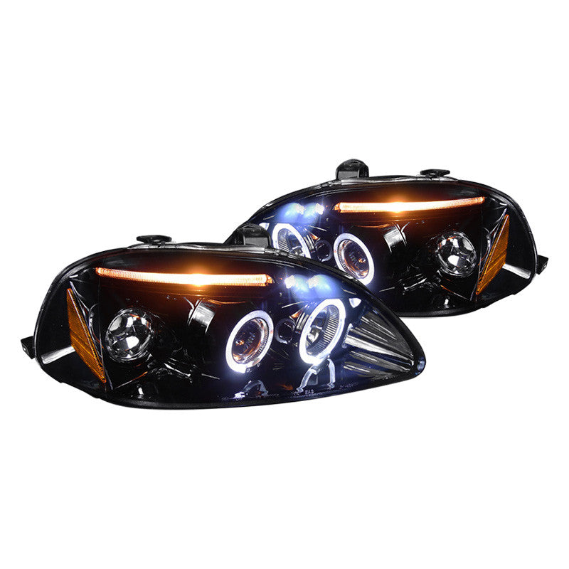 junyan Spec-D 96-98 Honda Civic Led Projector Gloss Blk W Smk Lens Headlights 2lhp-cv96g-tm