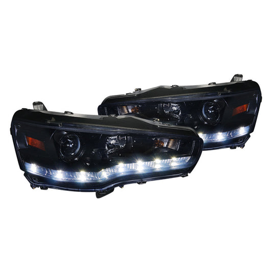 junyan Spec-D 08-12 Mitsubishi Lancer Pro Gloss Black W Smoke lens Headlights 2lhp-evo08g-8-tm