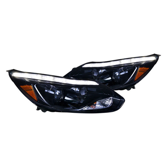 junyan Spec-D 12-Up Ford Focus Projector Glossy Black W LED DTRL Headlights 2lhp-foc12g-tm