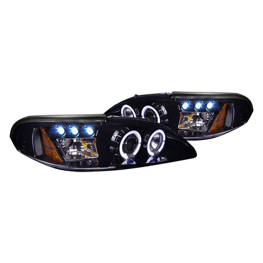 junyan Spec-D 94-98 Ford Mustang Projector Gloss Blk W Smk Lens Headlights 2lhp-mst94g-tm