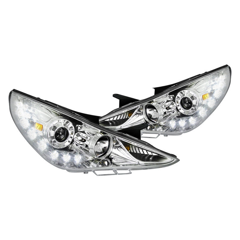 junyan Spec-D 11-14 Hyundai Sonata Projector Chrome W LED DTRL Headlights 2lhp-son11-tm