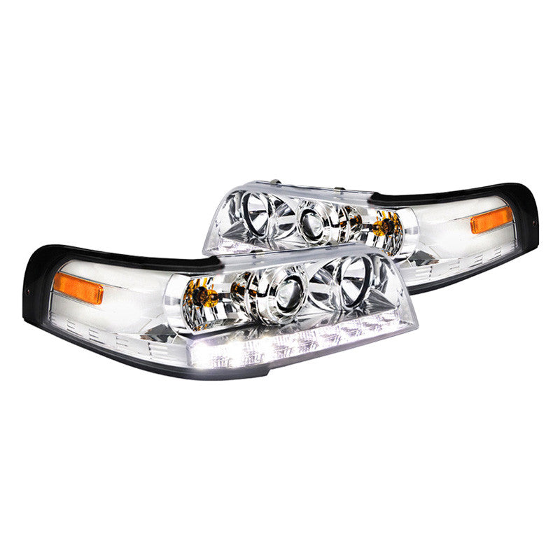 junyan Spec-D 98-11 Ford Crown Victoria 1Pc Proj. Chrome W LED Headlights 2lhp-vic98-tm