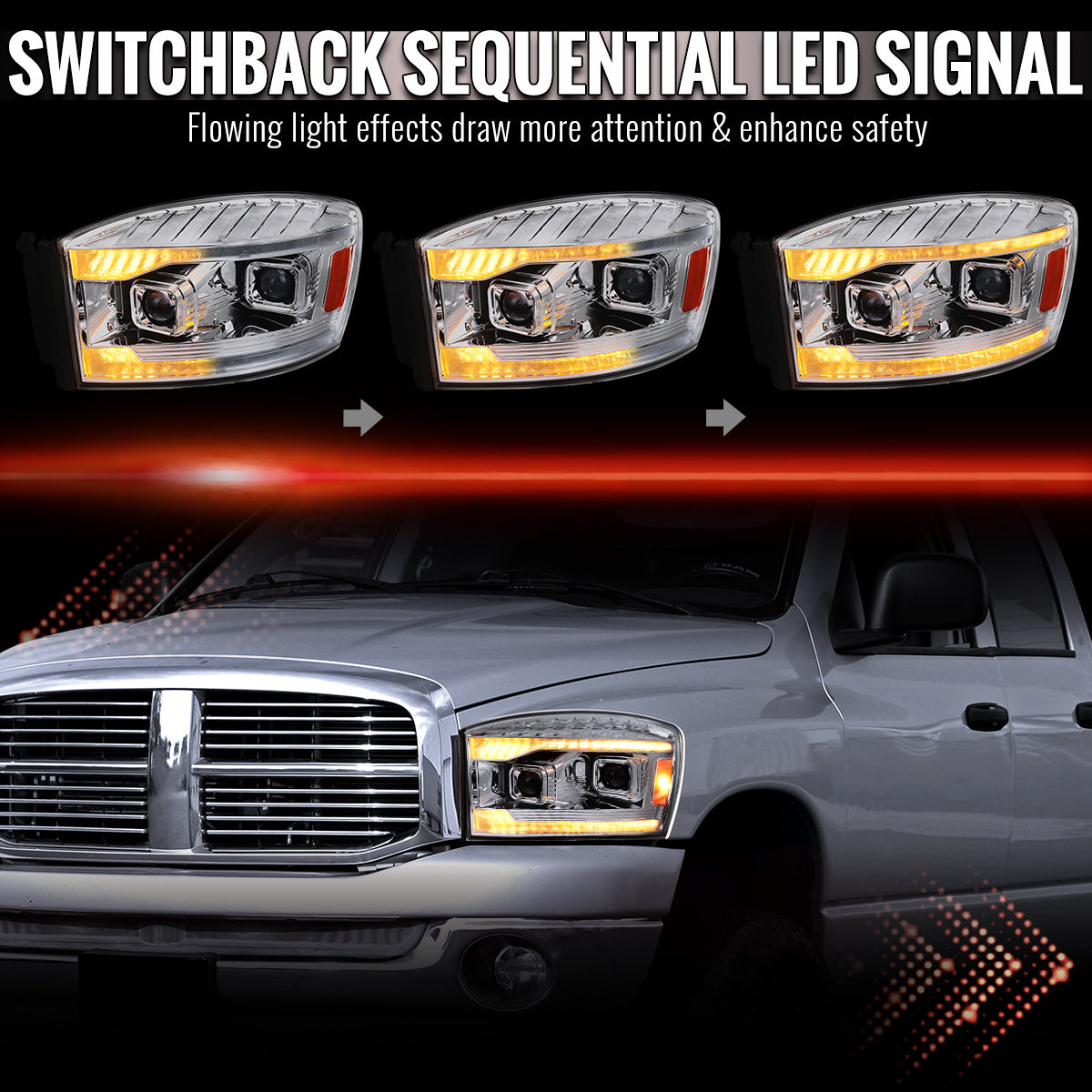 Spec-D 2006-2009 Ram Projector Headlights Sequential LED DRL Bar