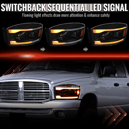 Spec-D 2006-2009 Ram Projector Headlights Sequential LED DRL Bar Pair
