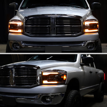 Spec-D 2006-2009 Ram Projector Headlights With LED DRL Bar Sequential Turn