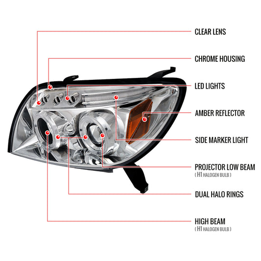 2003-2005 4Runner Dual Halo Projector Spec-D Headlights Chrome
