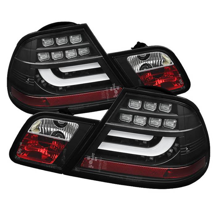 Spyder BMW 00-03 3-Series E46 2DR LED bar tail lights black ALT-YD-BE4600-LBLED-BK