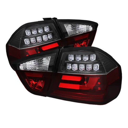 Spyder BMW 06-08 3-Series E90 4DR LED Indicator LED bar tail lights black ALT-YD-BE9006-LBLED-G2-BK