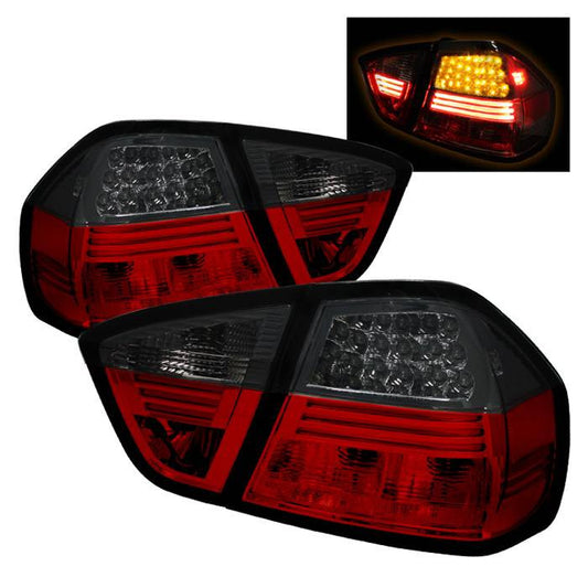 Spyder BMW 06-08 3-Series E90 4DR LED tail lights red smoke ALT-YD-BE9006-LED-RS