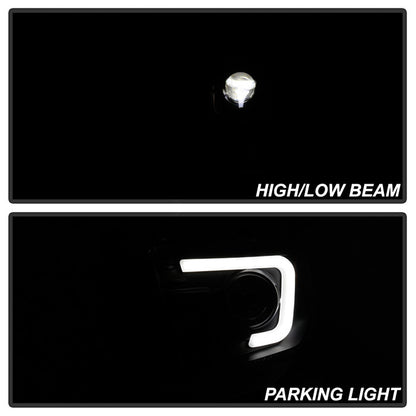 Toyota Tundra 14-21 LED Bar Projector Headlights Black running lights on high low beam on showing