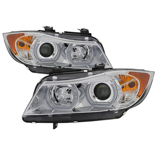 BMW E90 06-08 4DR V2 LED Bar Headlights Chrome OEM Xenon.